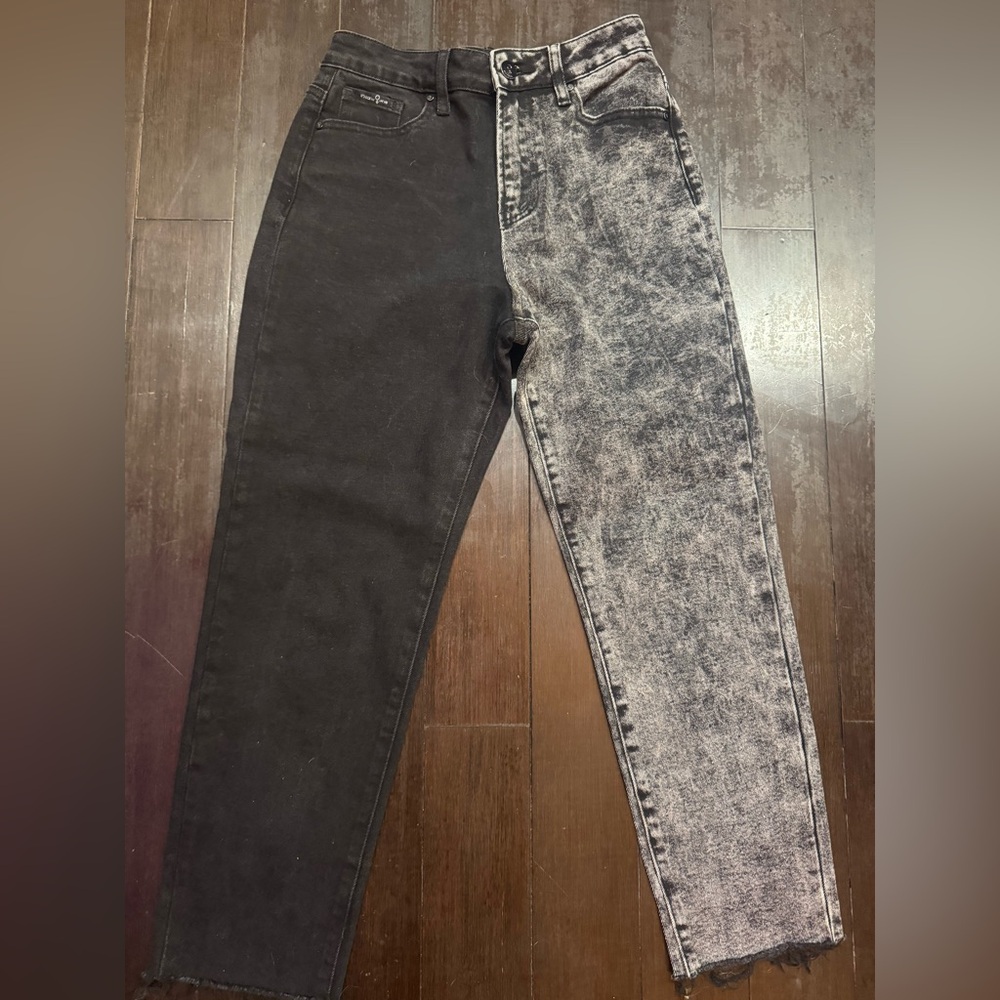 High waisted straight jeans, color blocked, non stretch, size 24